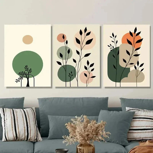 3pcs Modern Abstract Botanical Green Leaf Wall Art Set Canvas Framed 40x60cm - High Quality Print 100% Australian Made Wall Canvas Ready to Hang