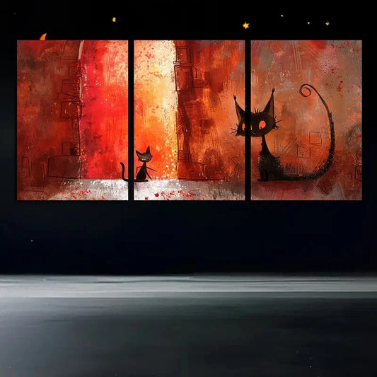 3pcs Black Cat Stunning Red Eyes Metal Print Ready to Hang Art