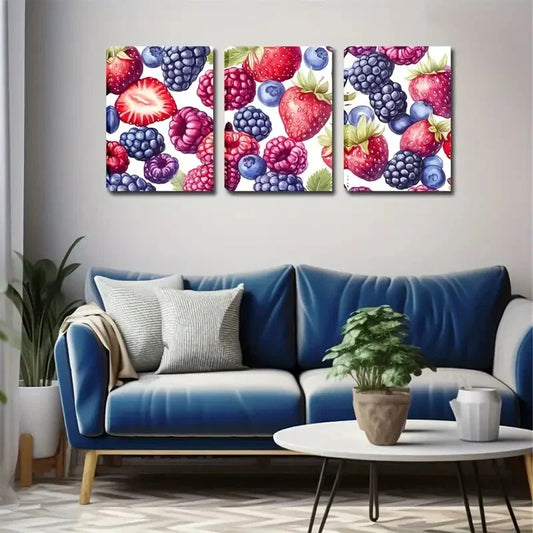3pcs Colorful Berries Vivid Spray Wall Art Set Canvas Framed 40x60cm - High Quality Print 100% Australian Made Wall Canvas Ready to Hang