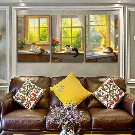 3pcs Dreamy Window Cat Abstract Metal Print Ready to Hang Art