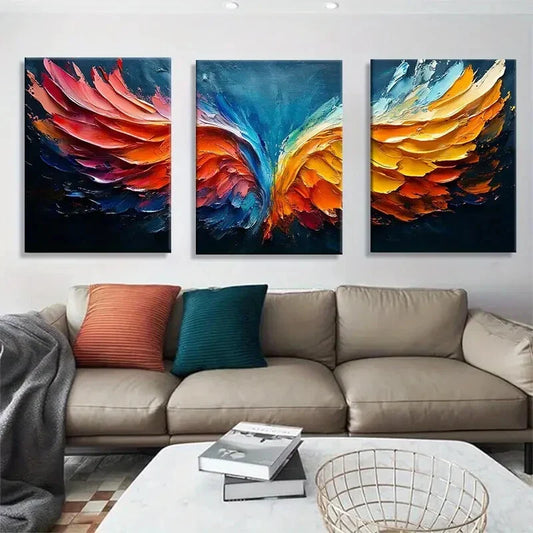 3pcs Vibrant Abstract Phoenix Wings Metal Print Ready to Hang Art