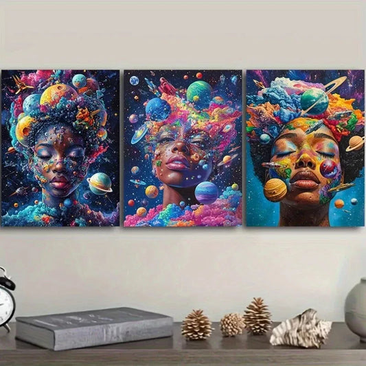 3pcss Art Deco Modern Colorful Face Design Wall Art Set Canvas Framed 40x60cm - High Quality Print 100% Australian Made Wall Canvas Ready to Hang