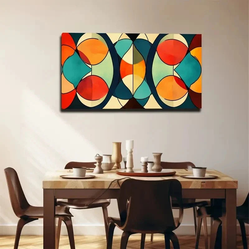 Vibrant Circles & Lines Wall Art Canvas Office Home Room Framed 120x60cm