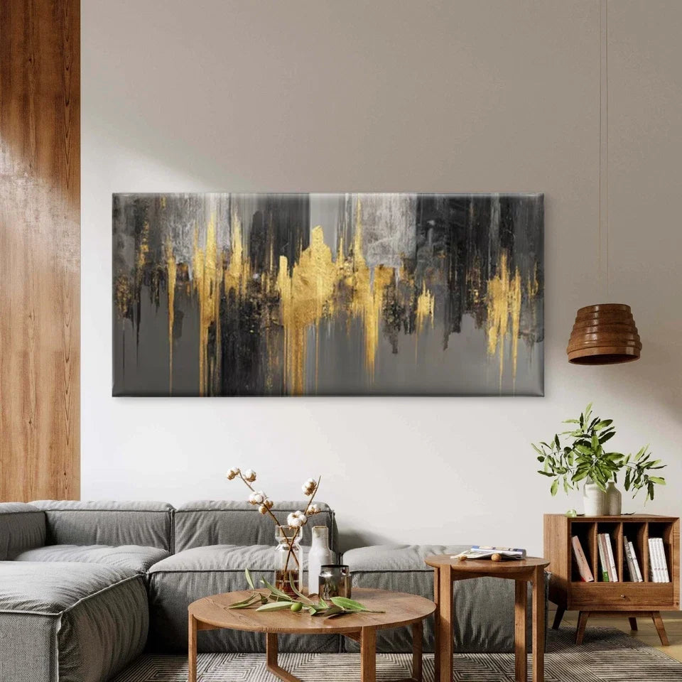 Leaf Pattern with Golden Streak Wall Art Canvas Office Home Room Framed 80x45cm