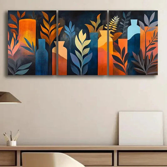 3pcs Colorful Abstract Vase Design Perfect Wall Art Set Canvas Framed 40x60cm - High Quality Print 100% Australian Made Wall Canvas Ready to Hang