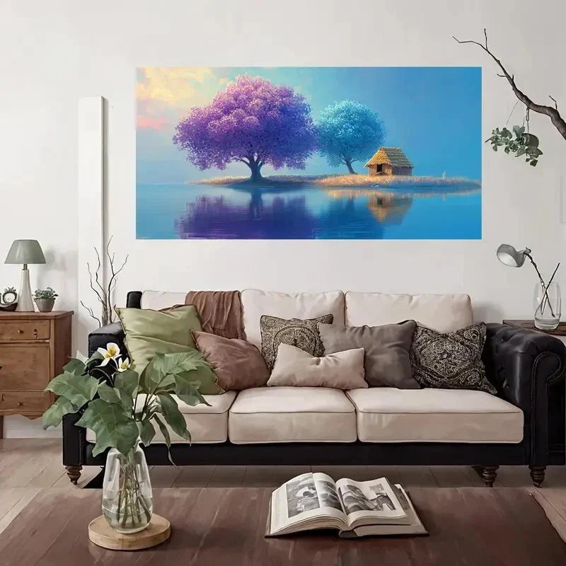 Serene Lake & Colorful Trees Wall Art Canvas Office Home Room Framed 80x45cm