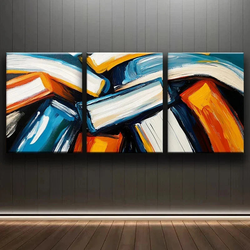 3pcs Abstract Painting Blocks Blue White Gold Metal Print Ready to Hang Art