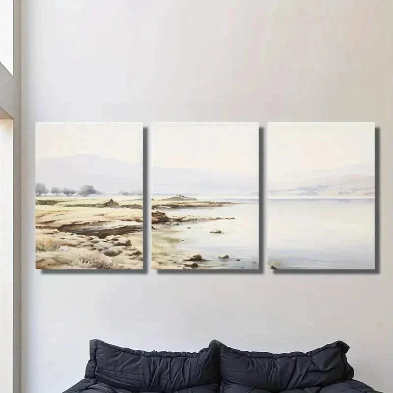 3pcs Coastal Sandy Shore and Wildflowers Wall Art Set Canvas Framed 40x60cm - High Quality Print 100% Australian Made Wall Canvas Ready to Hang
