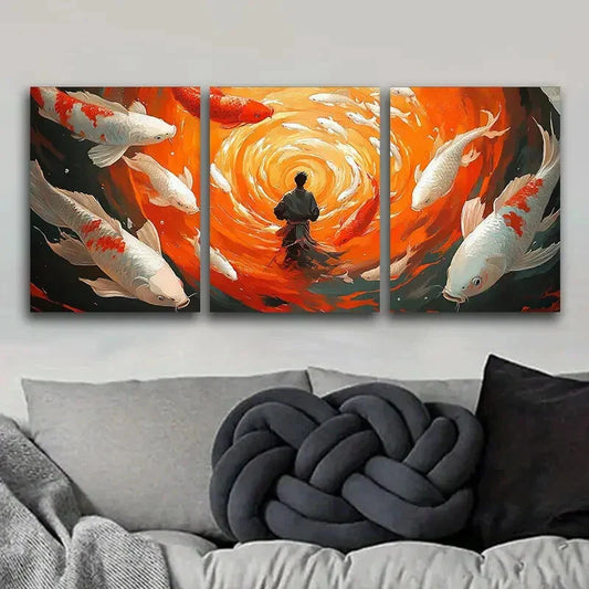 3pcs Fisherman, koi Metal Print Ready to Hang Art