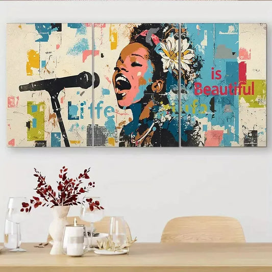 3pcs Pop Art Singing Portrait Wall Art Canvas Wall Art Set Canvas Framed 40x60cm - High Quality Print 100% Australian Made Wall Canvas Ready to Hang