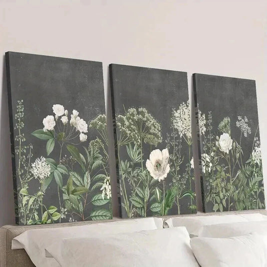 3pcs Vintage Rustic Garden Floral Painting Wall Art Set Canvas Framed 40x60cm - High Quality Print 100% Australian Made Wall Canvas Ready to Hang