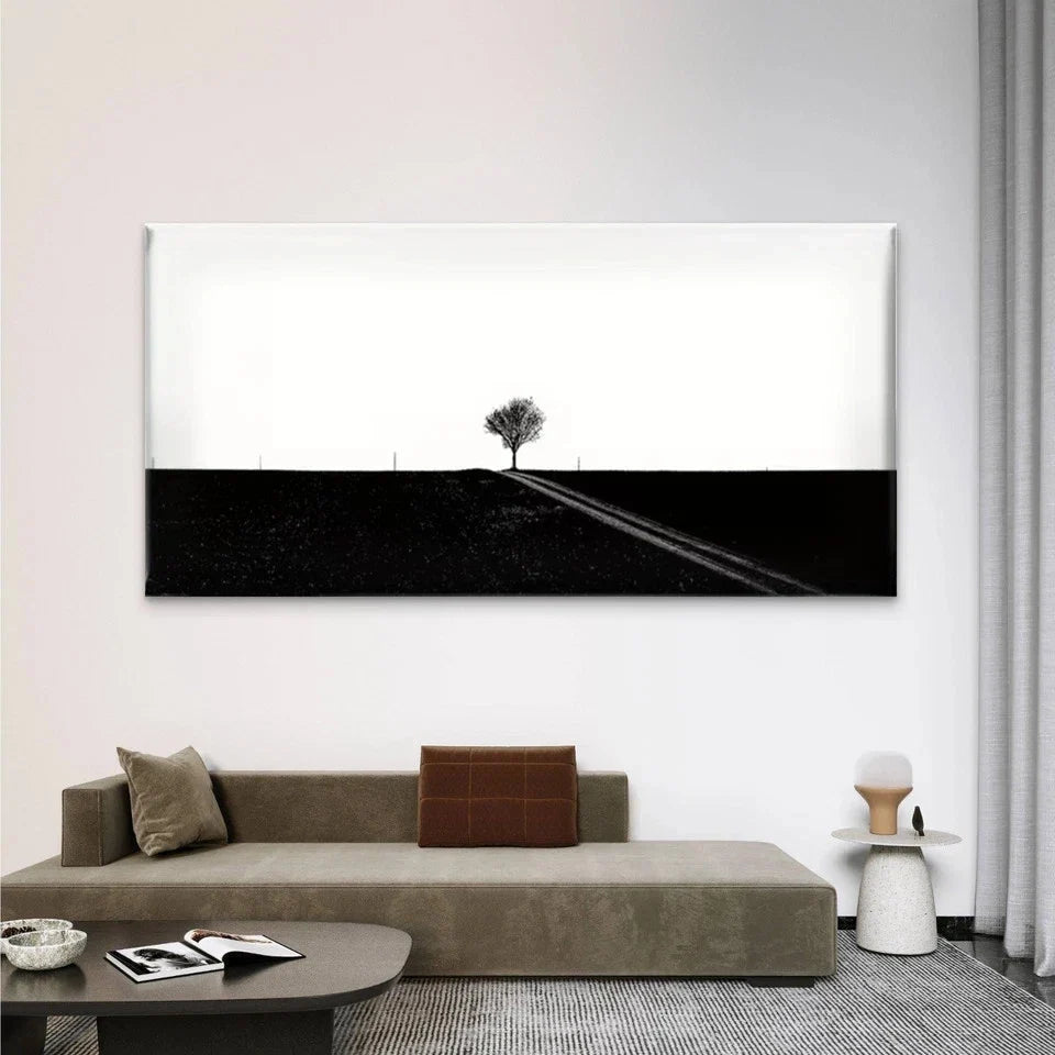 Lonely Tree in Open Field Wall Art Canvas Office Home Room Framed 120x60cm
