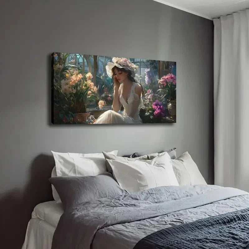 Elegant Woman White Lace Dress Wall Art Canvas Office Home Room Framed 120x60cm