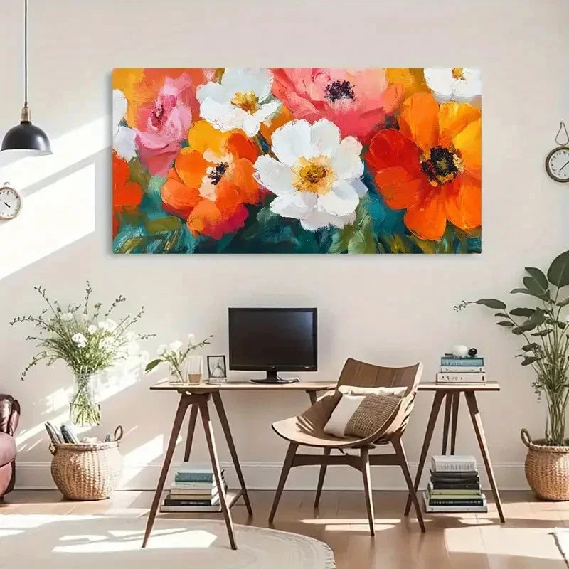 Colorful Blossoms Soft Abstract Wall Art Canvas Office Home Room Framed 120x60cm