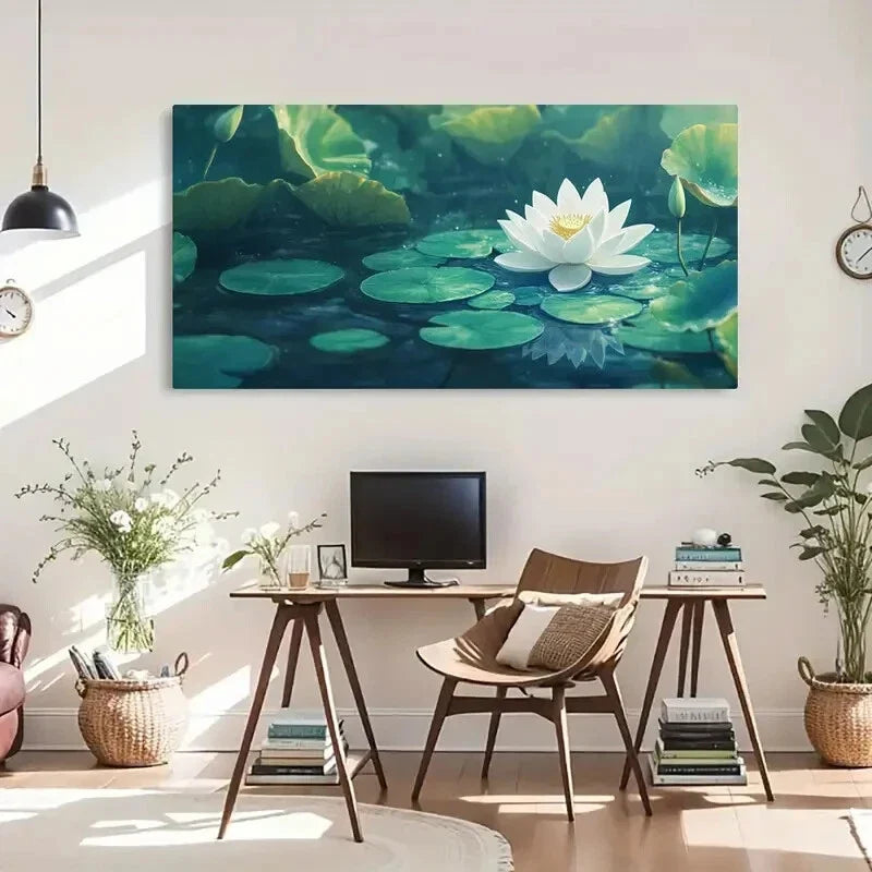 Serene Water Lily Modern Décor Wall Art Canvas Office Home Room Framed 120x60cm