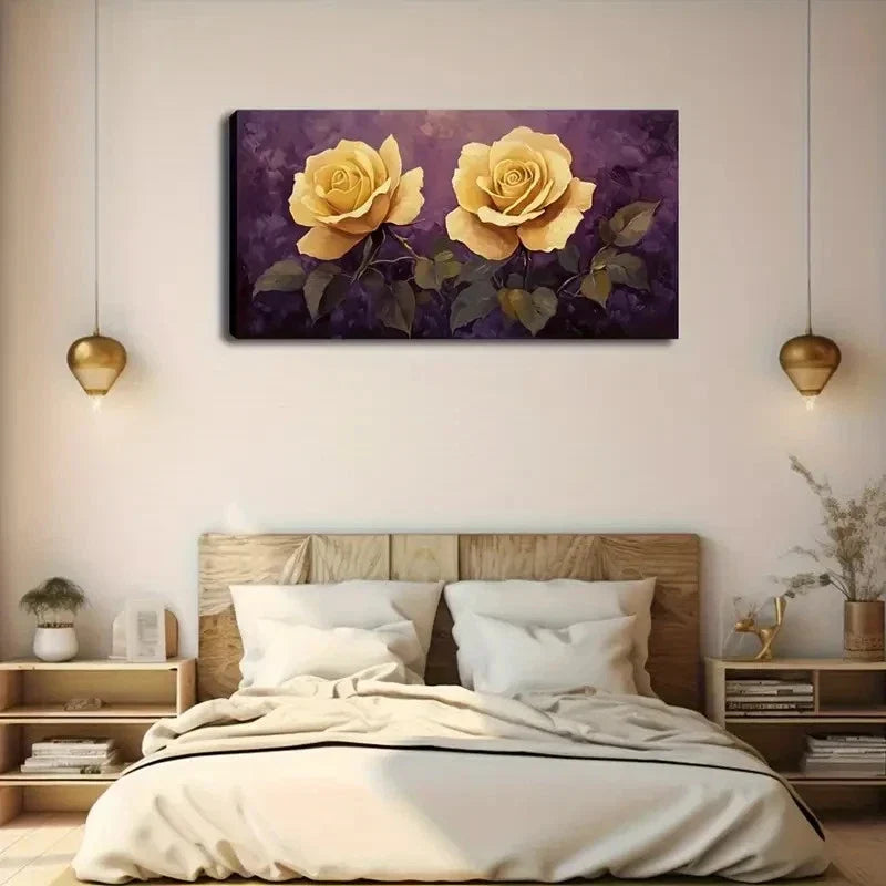Elegant Yellow Roses Décor Wall Art Canvas Office Home Room Framed 120x60cm