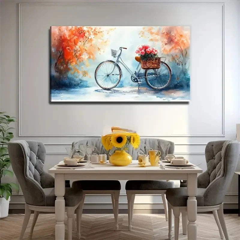 Bicycle Flowers Suitable Wall Art Canvas Office Home Room Framed 80x45cm