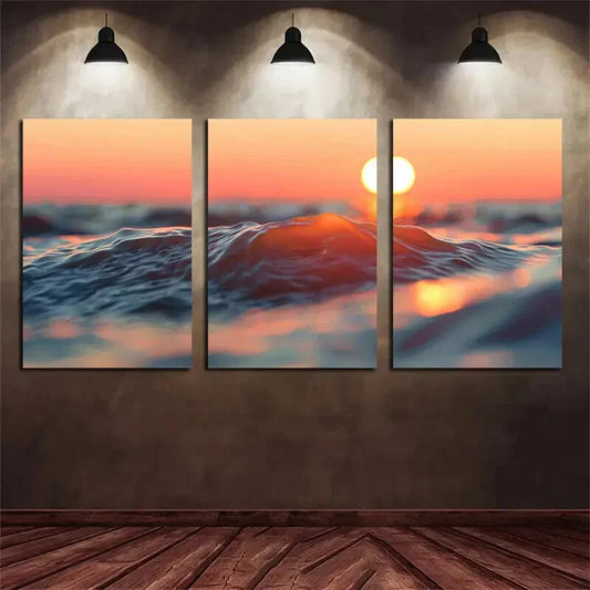 3pcs Ocean Sunset Waves Beach Metal Print Ready to Hang Art