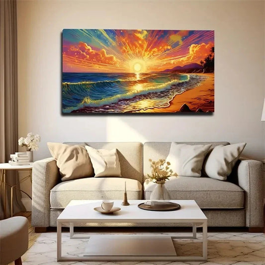 Seawater Big Sun Wall Art Canvas Office Home Room Framed 120x60cm