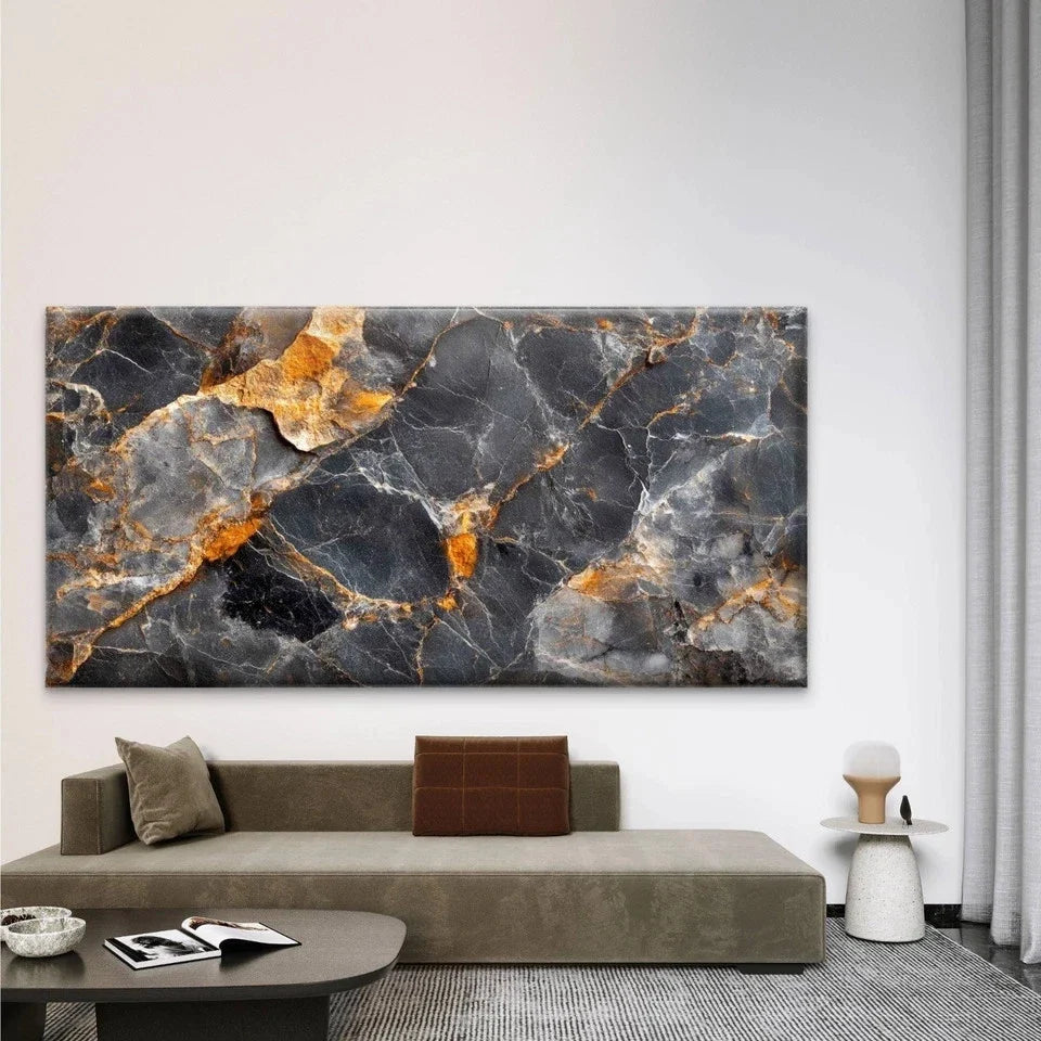 Black Marble Texture Gold Veins Wall Art Canvas Office Home Room Framed 80x45cm