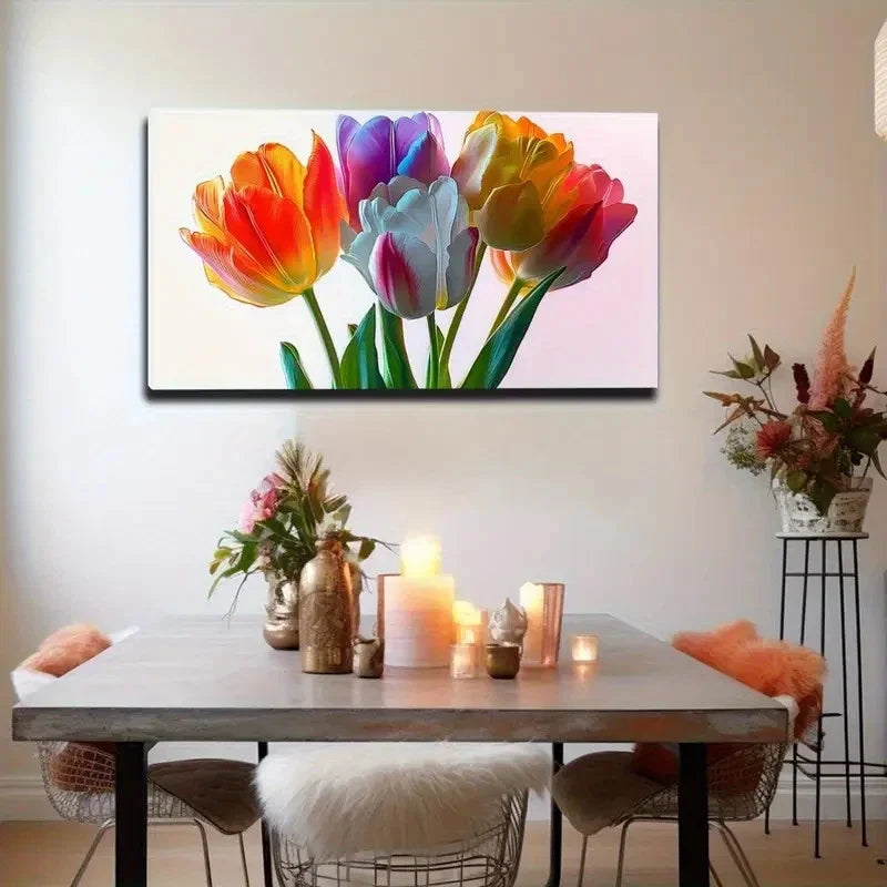 Vibrant Tulip Design Colorful Wall Art Canvas Office Home Room Framed 120x60cm
