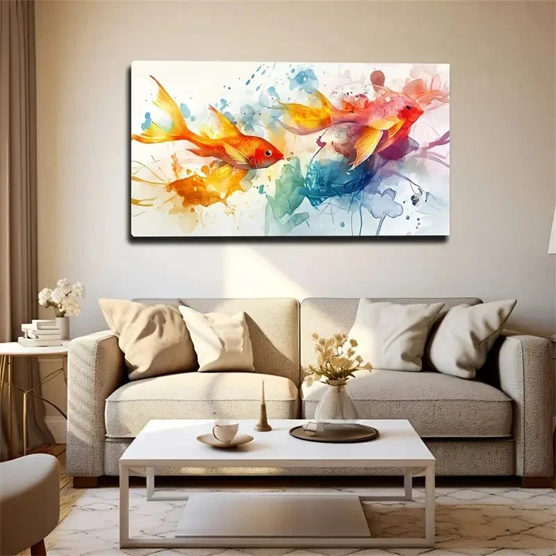 Goldfish Swimming Together Wall Art Canvas Office Home Room Framed 80x45cm