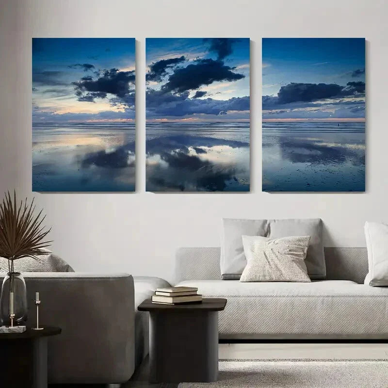 3pcs Serene Seaside Landscape, Beautiful Sunset Metal Print Ready to Hang Art