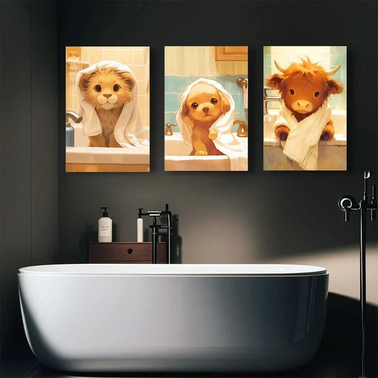 3pcs Fashion Animal Scene Abstract Painting Metal Print Ready to Hang Art