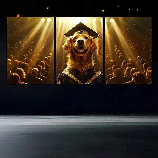 3pcs Golden Retriever Graduation Cap Metal Print Ready to Hang Art