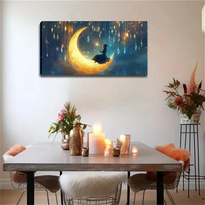 Woman In Black Dress Crescent Wall Art Canvas Office Home Room Framed 120x60cm
