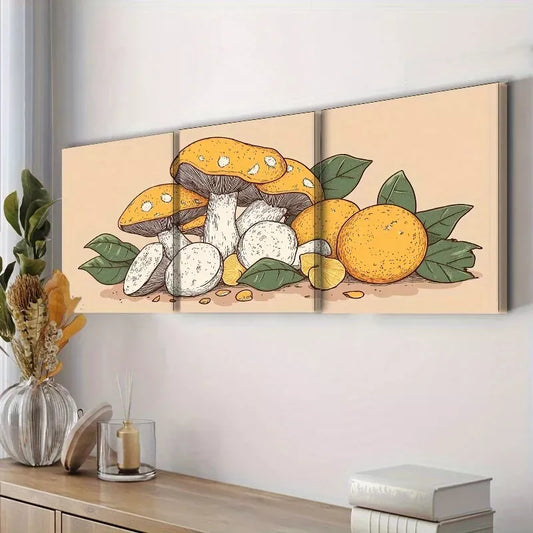 3pcs Mushrooms For Home Nature Leaves Wall Art Set Canvas Framed 40x60cm - High Quality Print 100% Australian Made Wall Canvas Ready to Hang