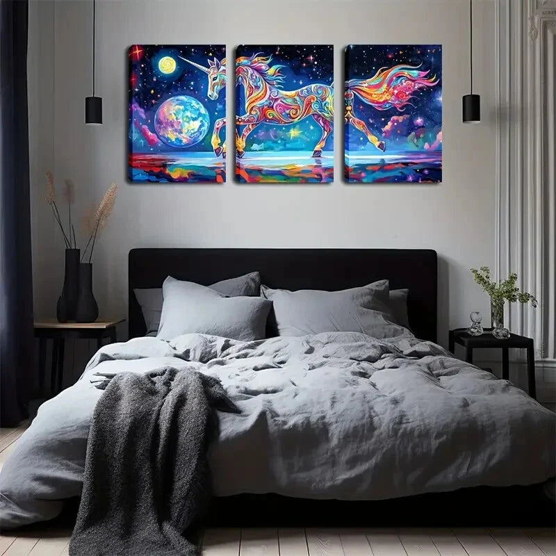 3pcs Celestial Horse Design Wall Art Set Canvas Framed 40x60cm - High Quality Print 100% Australian Made Wall Canvas Ready to Hang