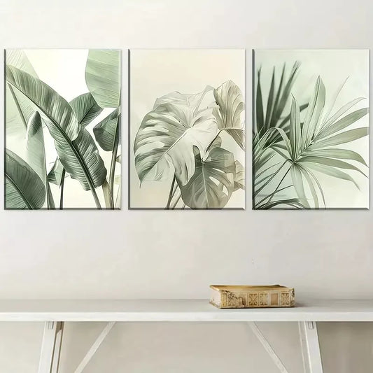 3pcs Minimalist Landscape Natural Plant Leaves Wall Art Set Canvas Framed 40x60cm - High Quality Print 100% Australian Made Wall Canvas Ready to Hang