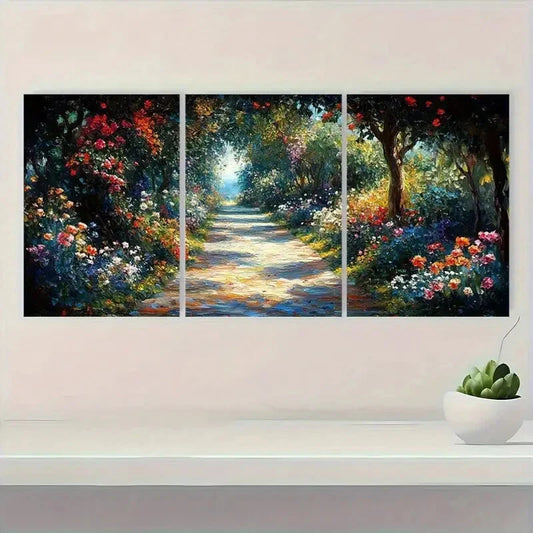 3pcs Monet Inspired Garden Vibrant Floral Metal Print Ready to Hang Art
