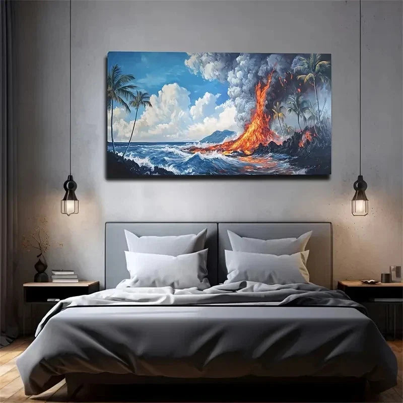 Spectacular Volcanic Eruption Wall Art Canvas Office Home Room Framed 120x60cm