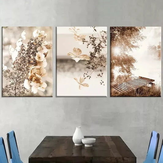 3pcs Natural Leaf Deep Autumn Landscape Wall Art Set Canvas Framed 40x60cm - High Quality Print 100% Australian Made Wall Canvas Ready to Hang