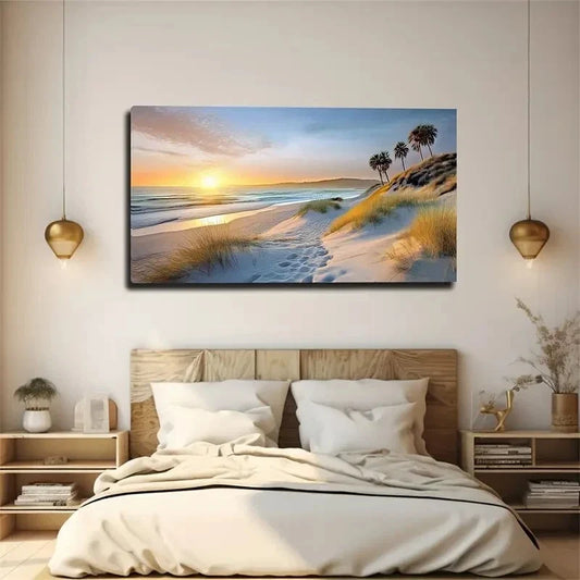 Abstract Beach Footprints Wall Art Canvas Office Home Room Framed 80x45cm