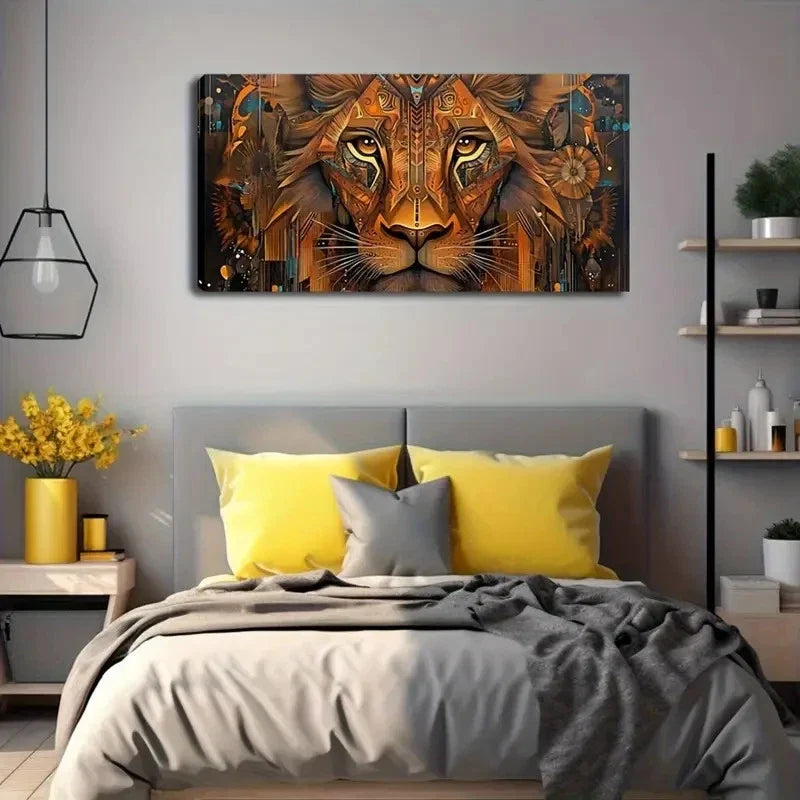 Cyberpunk Style Lion Face Real Wall Art Canvas Office Home Room Framed 80x45cm