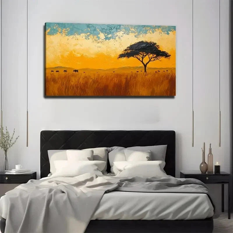 African Savannah Sun Perfect Wall Art Canvas Office Home Room Framed 80x45cm