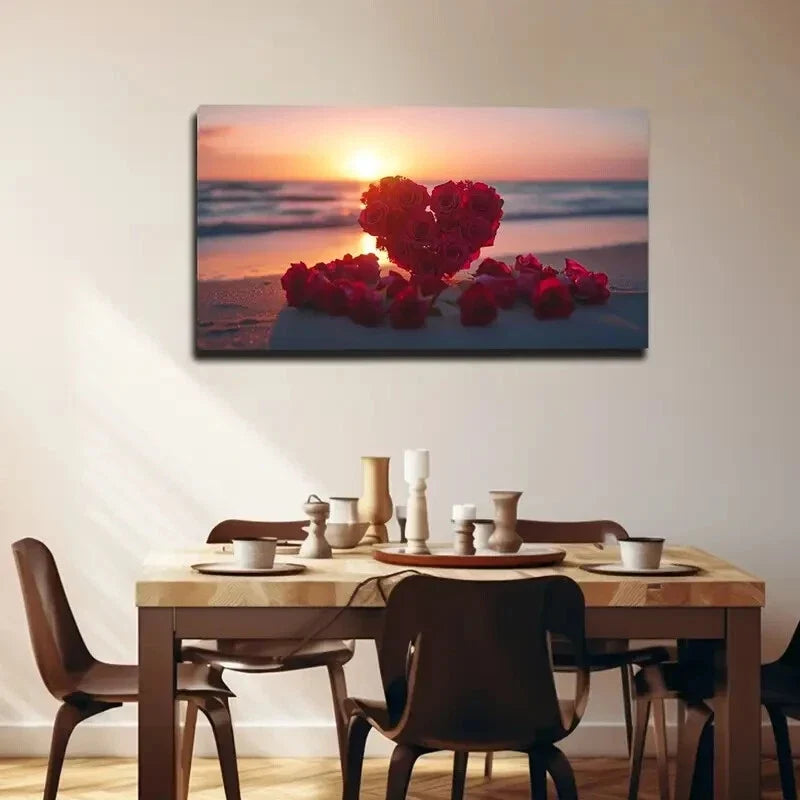 Bouquet Of Red Roses Abstract Wall Art Canvas Office Home Room Framed 120x60cm