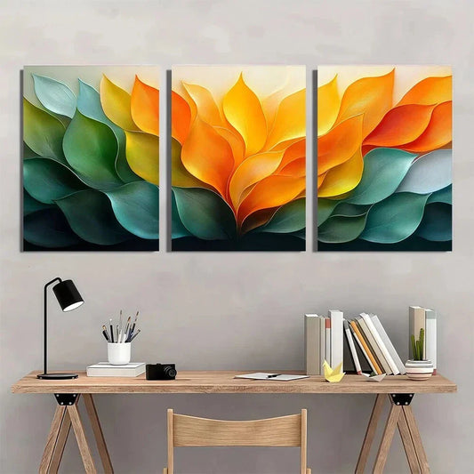 3pcs Leafy Abstraction Vibrant Green Yellow Leaf Metal Print Ready to Hang Art
