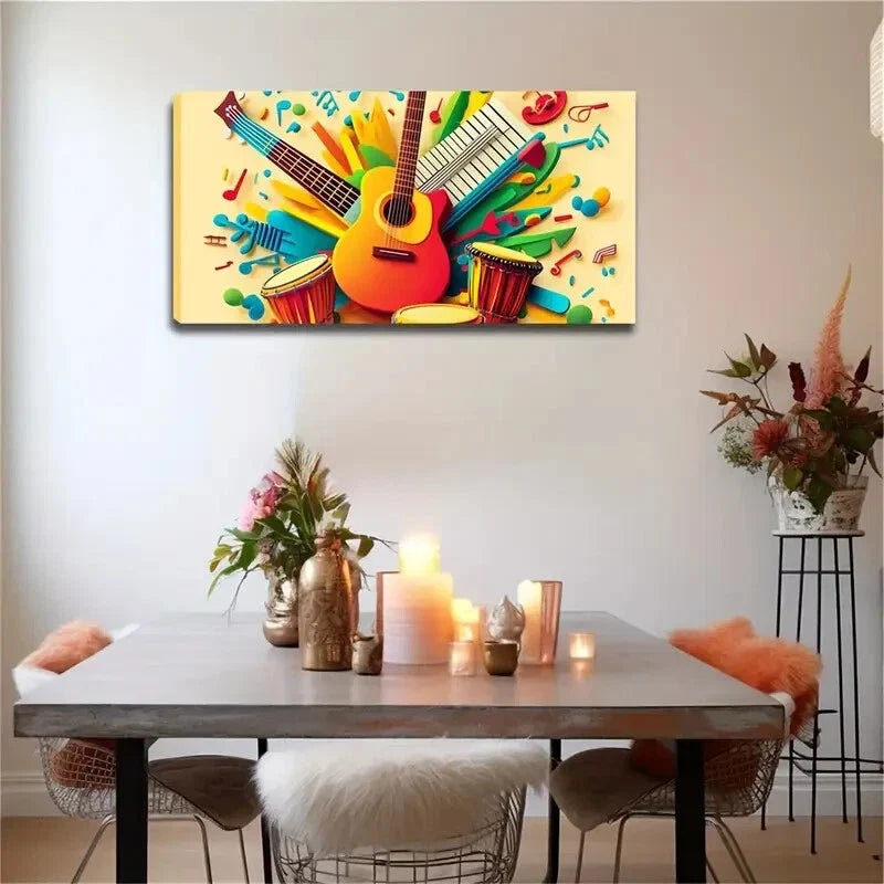 Featuring Cartoon Music Theme Wall Art Canvas Office Home Room Framed 120x60cm