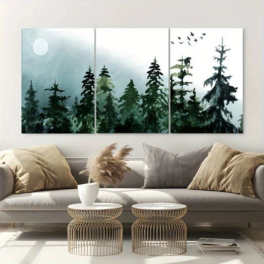 3pcs Watercolor Moon Bird Palm Trees Metal Print Ready to Hang Art