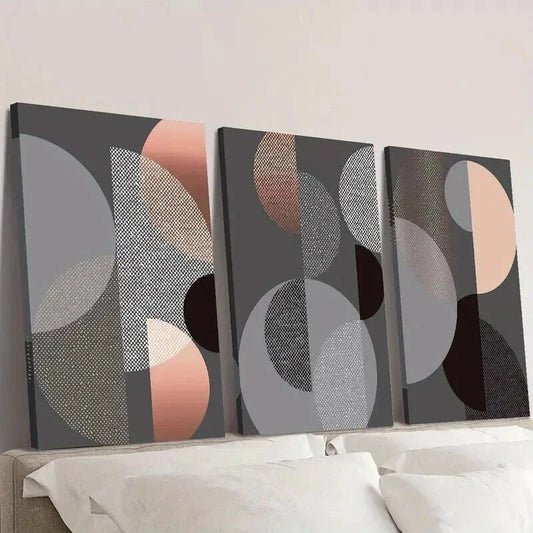 3pcs Classic Pink Black Gray Geometric Shapes Wall Art Set Canvas Framed 40x60cm - High Quality Print 100% Australian Made Wall Canvas Ready to Hang
