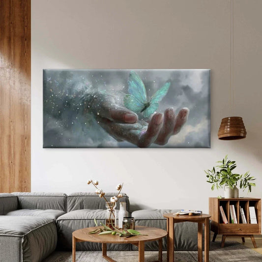 Luminous Butterfly & Floral Wall Art Canvas Office Home Room Framed 80x45cm