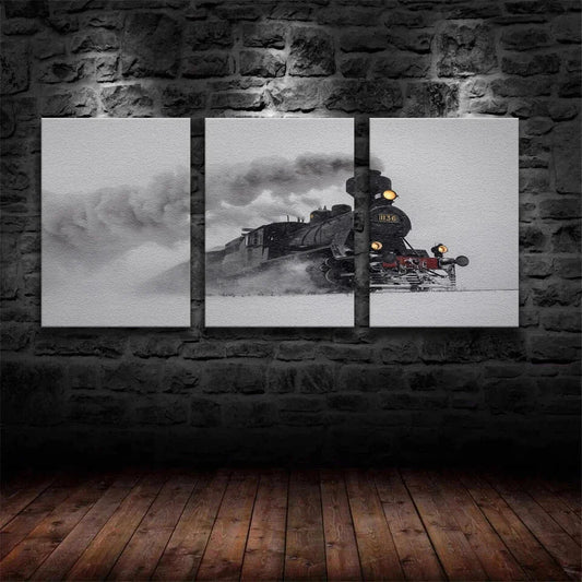 3pcs Snow Winter Train Railroad Car Metal Print Ready to Hang Art
