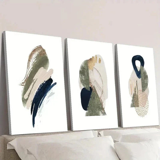 3pcs Green Black Cream Geometric Decoration Wall Art Set Canvas Framed 40x60cm - High Quality Print 100% Australian Made Wall Canvas Ready to Hang