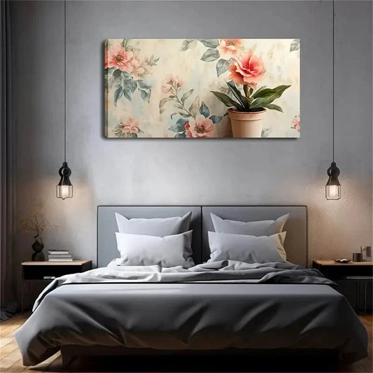 Potted Flowers Greenery Design Wall Art Canvas Office Home Room Framed 120x60cm