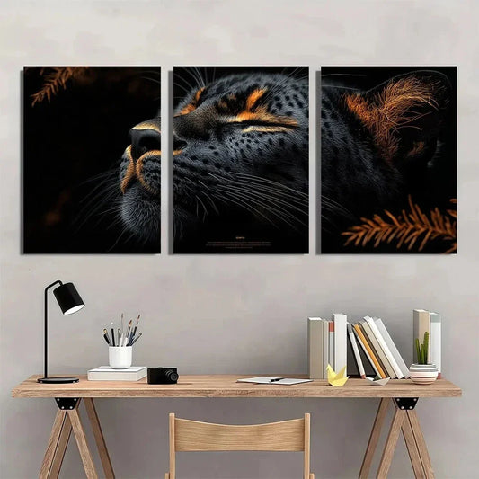 3pcs Leopard Dopamine Style Animal Theme Metal Print Ready to Hang Art