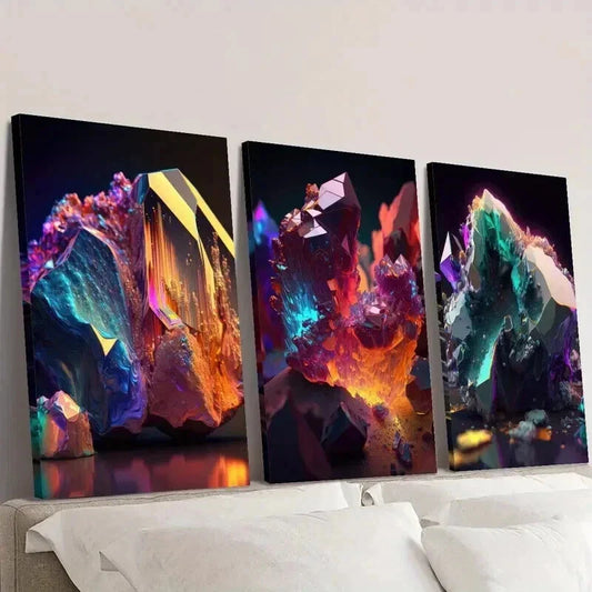 3pcs Gorgeous Crystal Stones Decoration Wall Art Set Canvas Framed 40x60cm - High Quality Print 100% Australian Made Wall Canvas Ready to Hang